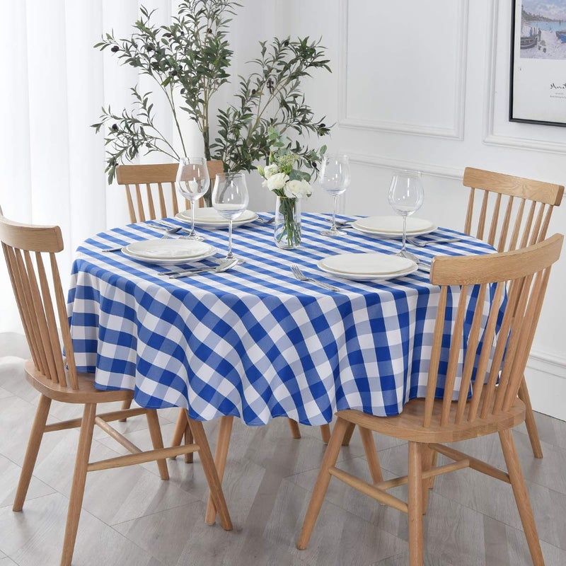 maxmill Round Checkered Tablecloth Spillproof Wrinkle Free Heavy Weight Gingham Table Cloth for Circular Table Cover Buffalo Plaid for Buffet Banquet Parties Holiday Dinner 70 Inch Blue and White - Image 1